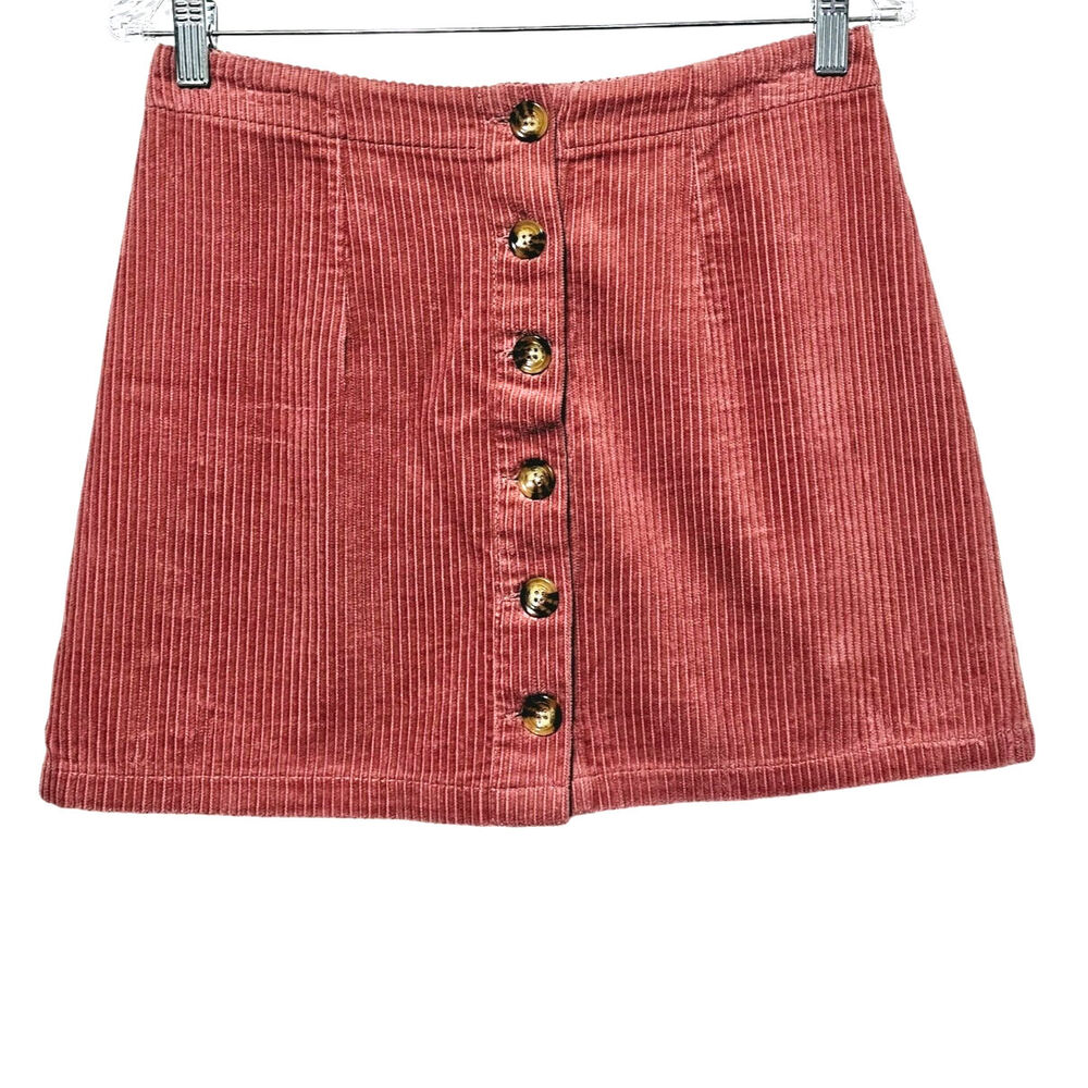 Forever 21 Y2k Mini Skirt Women's Size M Dusty Rose Corduroy Button Front Preppy